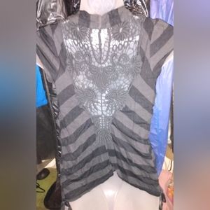 "FULL TILT" Women's Striped Crochet Lace Knit Back Open Front Cardigan Vest